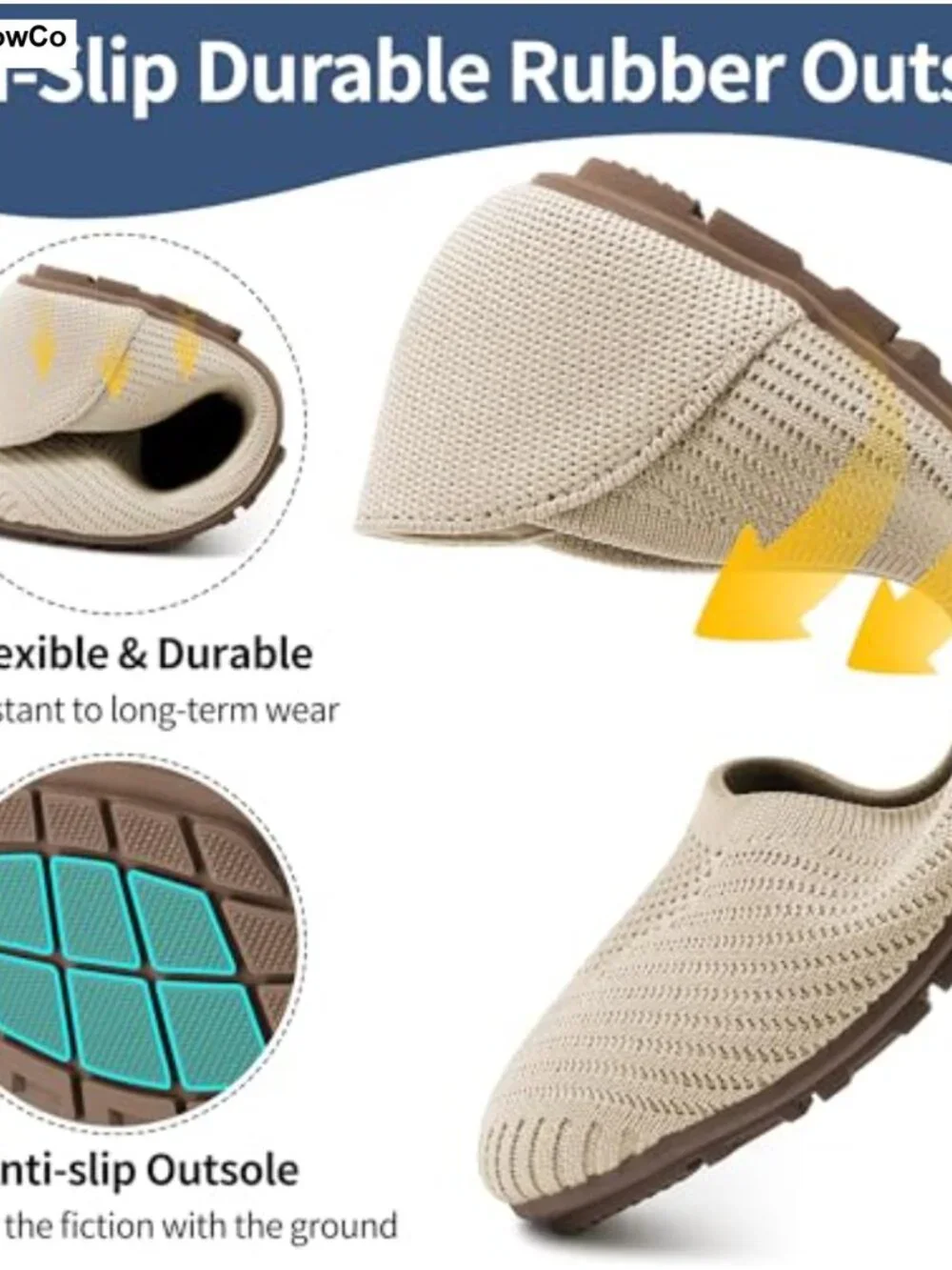 Women's Knit Ballet Flats - Memory Foam, Slip Resistant, Breathable for Walking